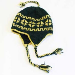 Woollen Knitted Mountain Winter Hats with Fleece Lining Green and Yellow