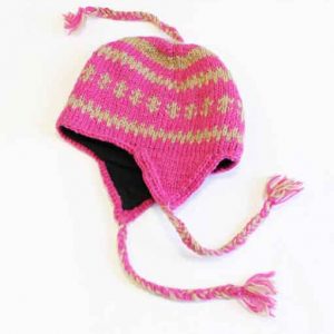 Woollen Knitted Mountain Winter Hats with Fleece Lining Pink